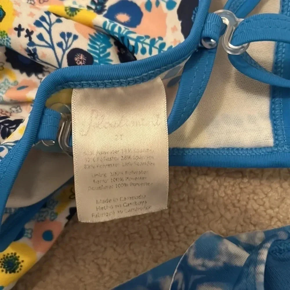Cat &Jack bathing suits size 2T set of 2 blue yellow white one piece swimsuit